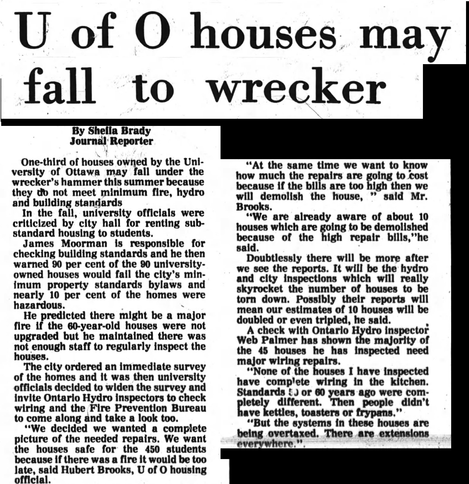 Image: Extract from Ottawa Journal 7 Feb 1977 article on University of Ottawa Housing Issues 